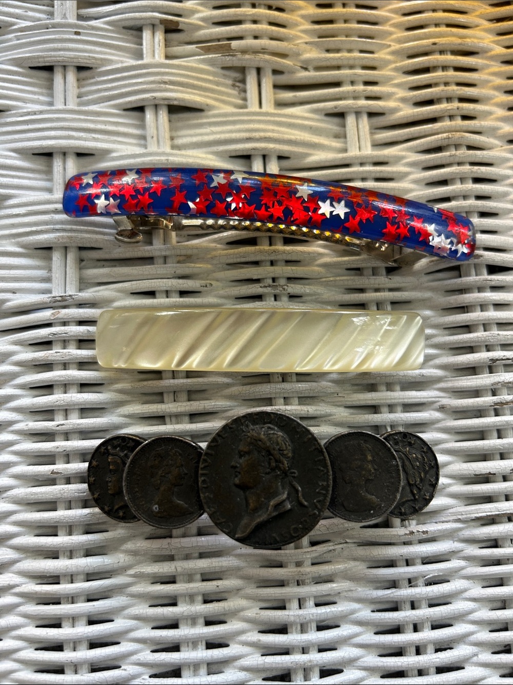 Source Unknown Red, Blue & White Star Barrette Hair Clip white and coin Barrette